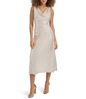 Kensie Foil Knit Cowl Neck Sleeveless Drape Back Sheath Dress