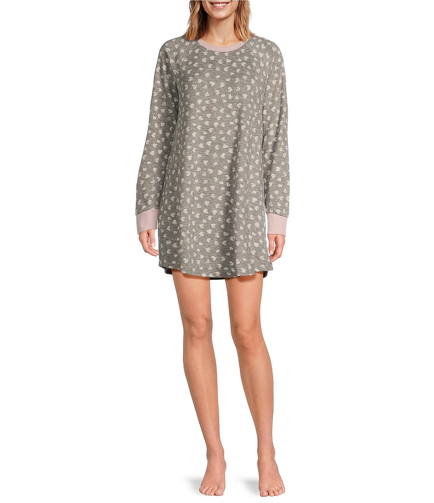 Kensie Heart Print Long Sleeve Round Neck Sleepshirt