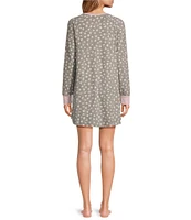 Kensie Heart Print Long Sleeve Round Neck Sleepshirt