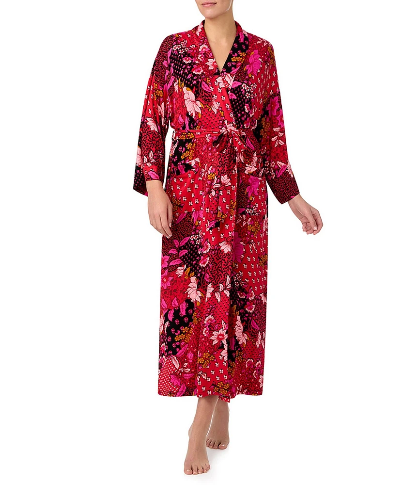 Kensie Jersey Knit Patchwork Print Long Sleeve Coordinating Robe