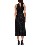 Kensie Keyhole Neck Sleeveless Sequined Mesh A-Line Midi Dress