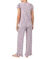 Kensie Knit Tee & Ruffled Pant Ditsy Floral Pajama Set