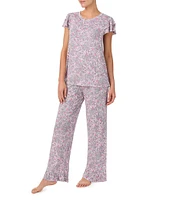 Kensie Knit Tee & Ruffled Pant Ditsy Floral Pajama Set