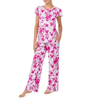 Kensie Knit Tee & Ruffled Pant Floral Pajama Set