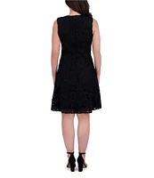 Kensie Lace Knit Halter Neck Sleeveless Open Front Fit & Flare Dress