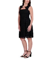 Kensie Lace Knit Halter Neck Sleeveless Open Front Fit & Flare Dress