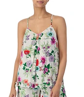 Kensie Large Floral Print Woven Sleeveless V-Neck Sleep Top