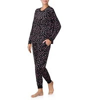 Kensie Long Sleeve Round Neck Stretch Velour Animal Print Pajama Set