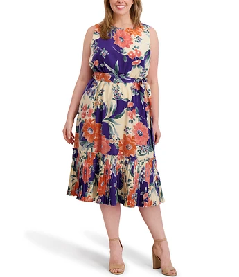 Kensie Plus Size Floral Print Belted Dress