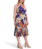 Kensie Plus Size Floral Print Belted Dress
