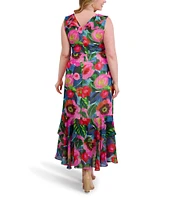 Kensie Plus Size Floral Printed High-Low Hem Chiffon Dress