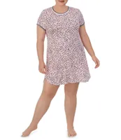 Kensie Plus Heart Print Jersey Knit Short Sleeve Crew Neck Pocket Nightgown