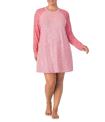 Kensie Plus Size Knit Printed Long Sleeve Round Neck Holiday Sleepshirt