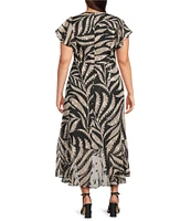 Kensie Plus Size Printed Ruffled V-Neck Short Sleeve Wrap Midi Dress