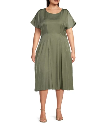 Kensie Plus Size Short Sleeve A-Line Woven Dress