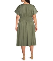 Kensie Plus Size Short Sleeve A-Line Woven Dress