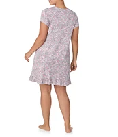 Kensie Plus Size Short Sleeve Round Neck Knit Ditsy Floral Ruffled Sleepshirt