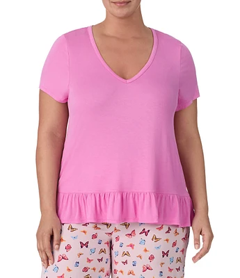 Kensie Plus Size Solid Short Sleeve V-Neck Sleep Top