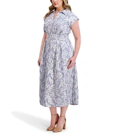 Kensie Plus Size V-Neck Embroidered Woven Shirt Dress