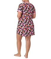 Kensie Plus Size Watermelon Print Short Sleeve Cozy Knit Nightgown