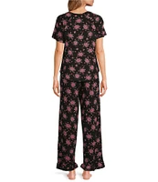 Kensie Printed Short Sleeve Round Neck Knit Pant Pajama Set