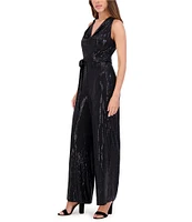 Kensie Sequin Knit Cowl Neck Sleeveless Wide Leg Jumpsuit