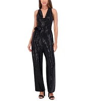 Kensie Sequin Knit Cowl Neck Sleeveless Wide Leg Jumpsuit