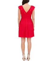 Kensie Short Flutter Sleeve V-Neck Tiered Fit and Flare Dress