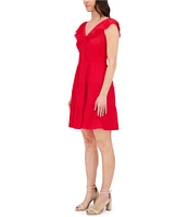 Kensie Short Flutter Sleeve V-Neck Tiered Fit and Flare Dress