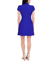 Kensie Short Puffed Sleeve Fit and Flare Shirt Dress