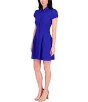 Kensie Short Puffed Sleeve Fit and Flare Shirt Dress