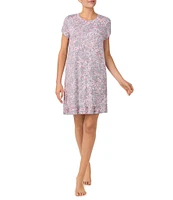 Kensie Short Sleeve Round Neck Knit Ditsy Floral Ruffled Sleepshirt