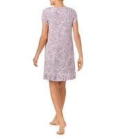 Kensie Short Sleeve Round Neck Knit Ditsy Floral Ruffled Sleepshirt