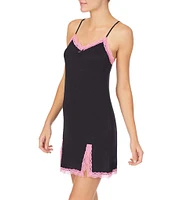 Kensie Solid Knit Lace Trim Chemise