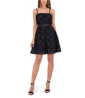 Kensie Soutache Square Neck Sleeveless Spaghetti Strap Empire Waist Dress