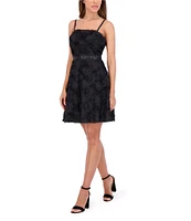 Kensie Soutache Square Neck Sleeveless Spaghetti Strap Empire Waist Dress