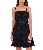 Kensie Soutache Square Neck Sleeveless Spaghetti Strap Empire Waist Dress
