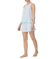 Kensie Striped Jersey Knit Tank & Shorty Ruffled Pajama Set