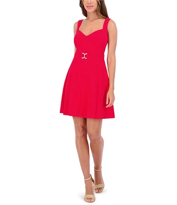 Kensie Sweetheart Neck Scuba Crepe A-Line Dress