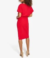 Kensie Textured Knit Boat Neck Self-Tie Waist Faux Wrap Blouson Dress