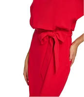 Kensie Textured Knit Boat Neck Self-Tie Waist Faux Wrap Blouson Dress