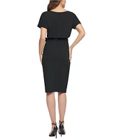 Kensie Textured Knit Boat Neck Self-Tie Waist Faux Wrap Blouson Dress