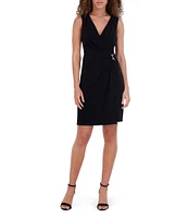 Kensie V-Neck Sleeves Jersey Faux Wrap Knee Length Dress