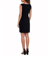 Kensie V-Neck Sleeves Jersey Faux Wrap Knee Length Dress