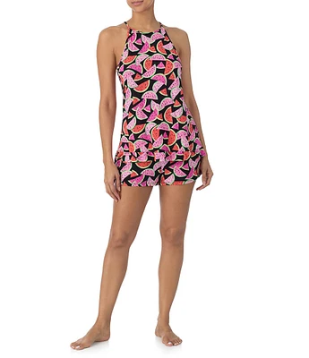 Kensie Watermelon Print Knit Halter Tank & Shorty Pajama Set