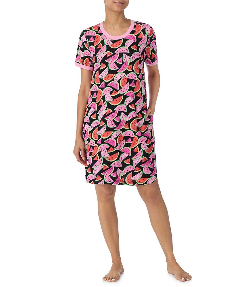 Kensie Watermelon Print Short Sleeve Cozy Knit Nightgown