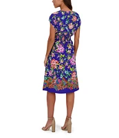 Kensie Woven Floral Print V-Neck Short Sleeve A-Line Mini Dress