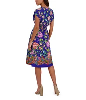 Kensie Woven Floral Print V-Neck Short Sleeve A-Line Mini Dress