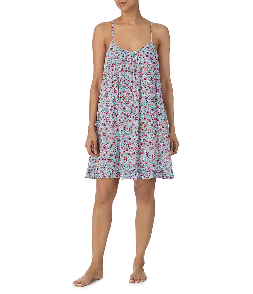 Kensie Woven Sleeveless V-Neck Ditsy Floral Chemise