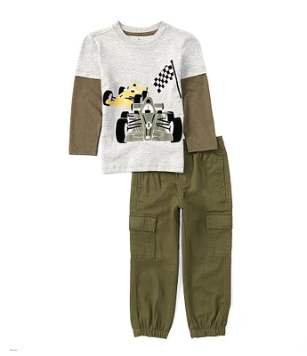 Kids Headquarters Little Boys 2T-4T Long Sleeve Racer Graphic T-Shirt And Cargo Pants 2-Piece Set